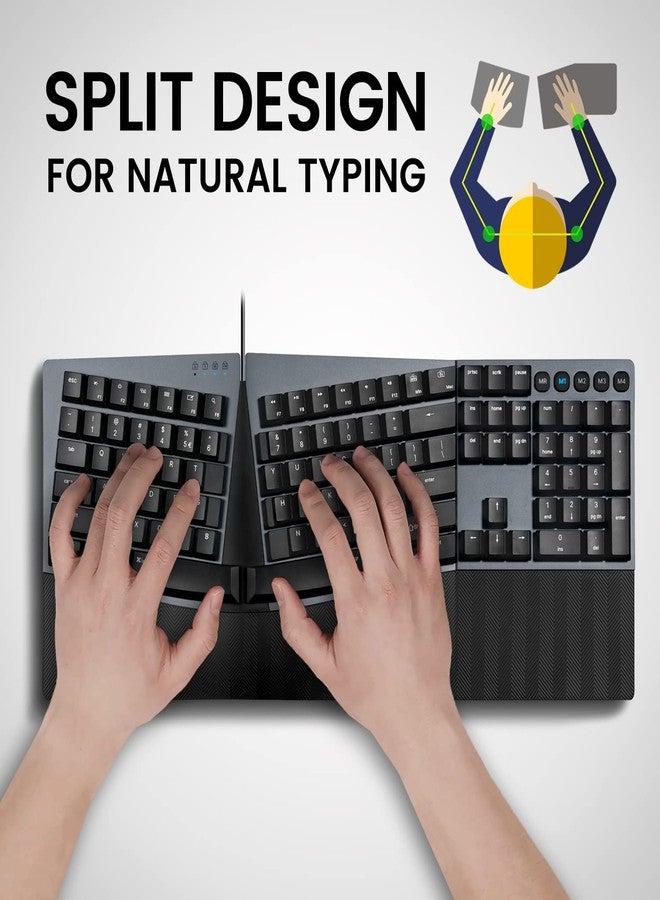 Perixx PERIBOARD-535RD Wired Ergonomic Mechanical Split Keyboard - Low-Profile Red Linear Switches - Programmable Feature with Macro Keys - Compatible with Windows and Mac OS X - US English, Black - Image 2