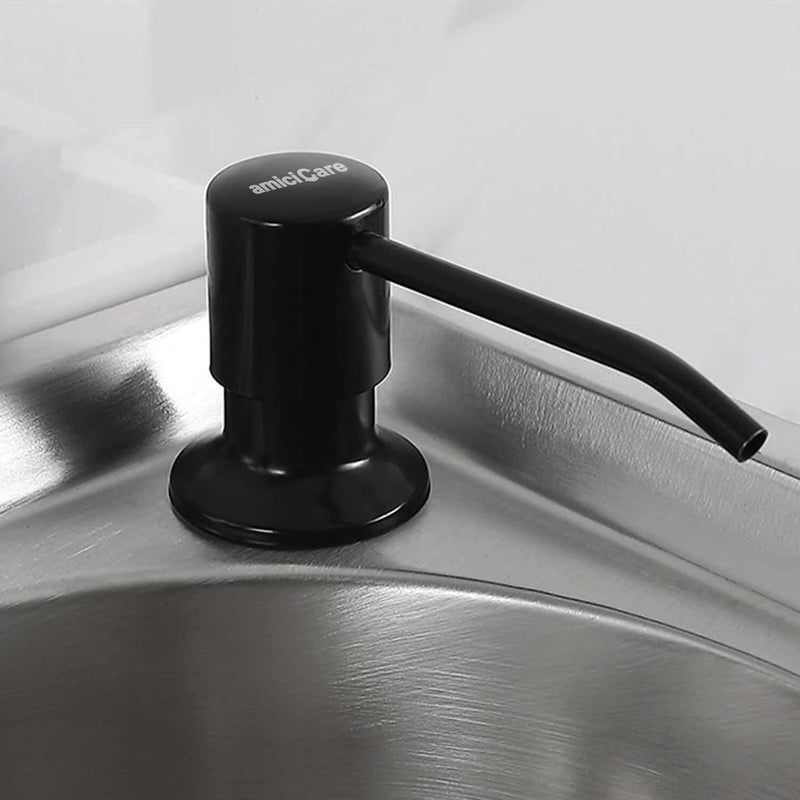 amiciCare amiciCare ABS Kitchen Sink Soap Dispenser Top Refill Built-In Countertop S.S Steel Dispenser Pump With 360 Degree Rotating Head And 300Ml Soap Bottle (Black Dispenser Pump With Bottle)  - Image 1