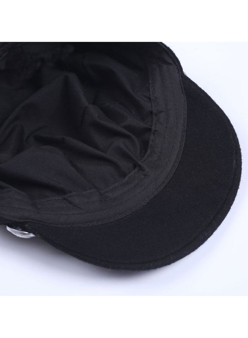 Womens Casual Cap, Wool Blend Baker Boy Peaked Cap Newsboy Hat Cap Black  - Image 2