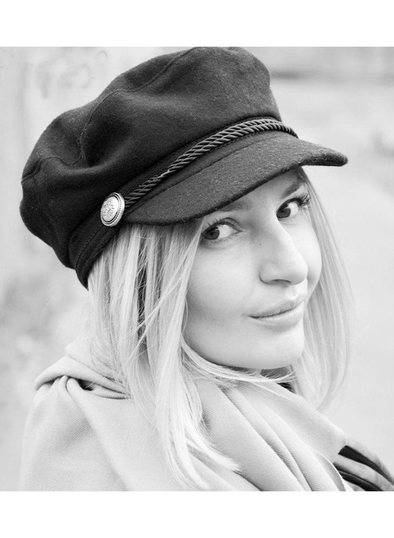 Womens Casual Cap, Wool Blend Baker Boy Peaked Cap Newsboy Hat Cap Black  - Image 5