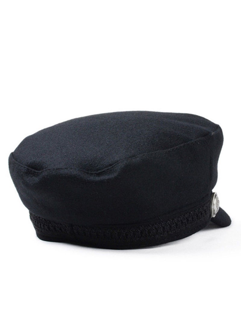 Womens Casual Cap, Wool Blend Baker Boy Peaked Cap Newsboy Hat Cap Black  - Image 4