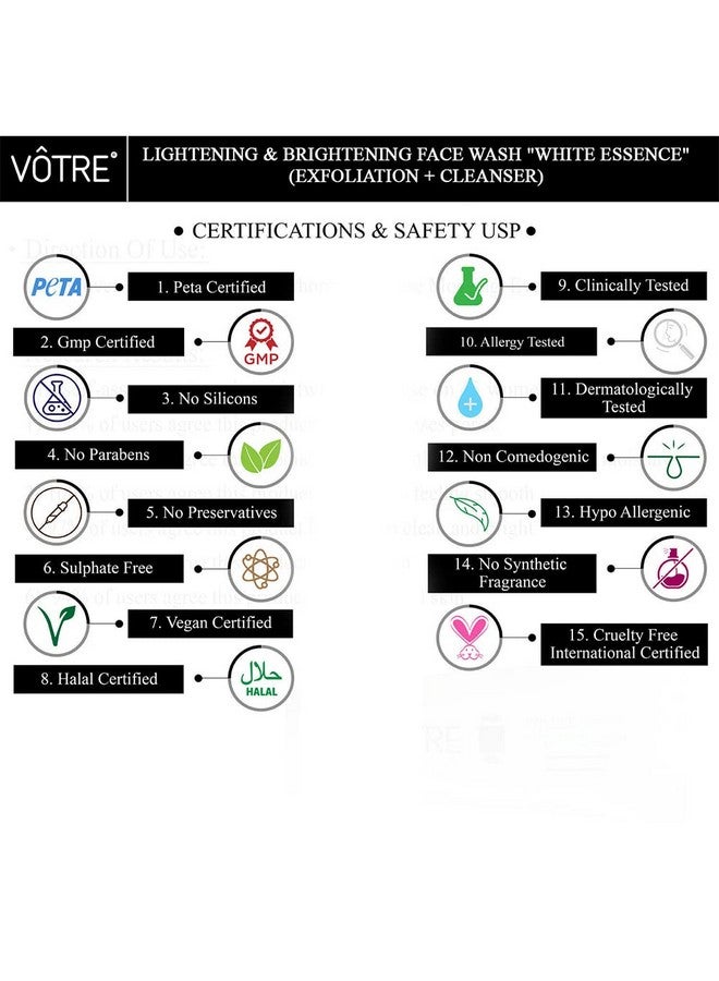 Votre Lightening & Brightening Face Wash “White Essence” (Exfoliation +Cleanser); 50Ml - Image 4