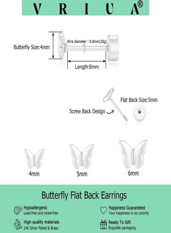 VRIUA 20G Tiny Flat Back Earrings for Women - 14K Gold/Silver Plated Small Flat Back Stud Earrings Hypoallergenic Cartilage Helix Piercing Jewelry, 4 mm, 5 mm, 6 mm, Brass, No Gemstone - Image 4
