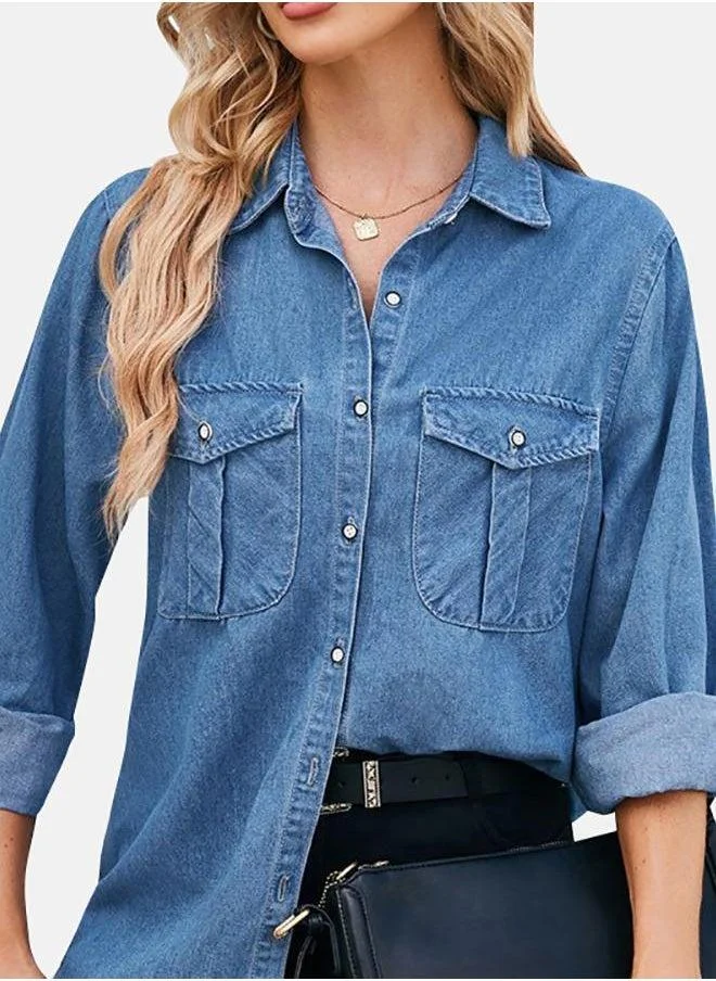 YUNIQEE Blue Collared Half Sleeve Shirt
