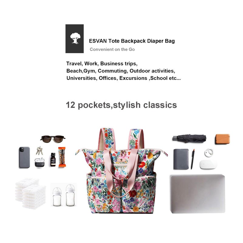 ESVAN Diaper Tote Bag Backpack 2 in 1 for Women Multifunctional Large Capacity with Insulated Pockets Travel - Image 5