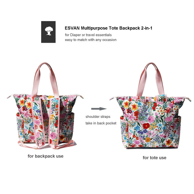 ESVAN Diaper Tote Bag Backpack 2 in 1 for Women Multifunctional Large Capacity with Insulated Pockets Travel - Image 3