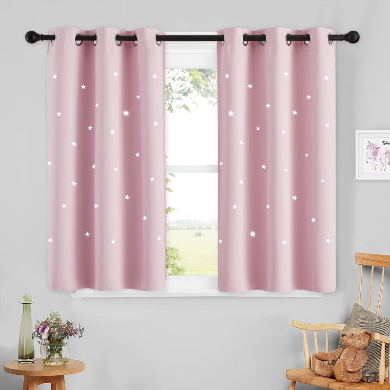 NICETOWN Curtains for Kids Room Girl Hollow Star Blackout Drape Panel Window Treatment Drapery for Space Theme Room Lavender PinkBaby Pink Sold as 1 PC 52 inches x 84 inches