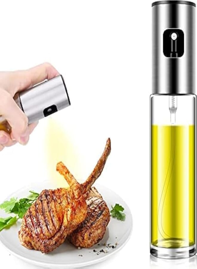Dkriva Oil Sprayer for Cooking, 100ml Oil Spray Bottle Versatile Glass for Cooking, Baking, Roasting, Grilling with Silicone Oli Brush or Spatula(1 pcs)