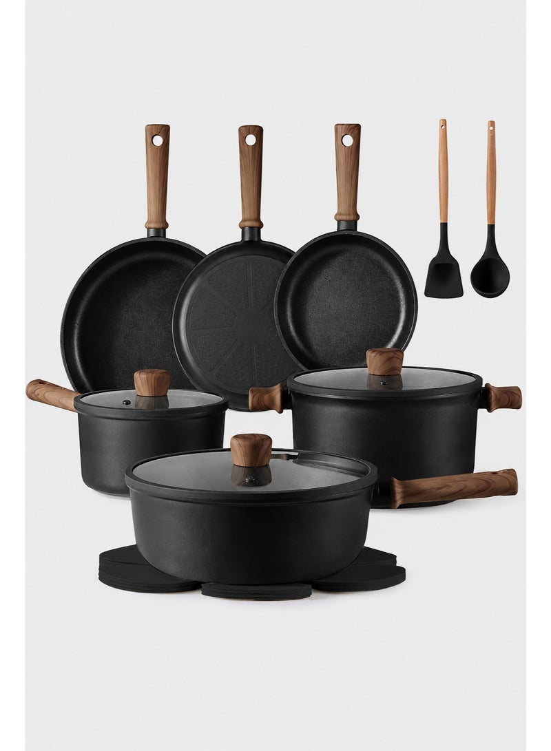 WALALLA Nonstick Pots and Pans, Induction Cookware Set 16pcs Kitchen Cooking Sets, Pot and Pan Non Stick w/Frying pan (PFOS, PFOA Free) - Image 1