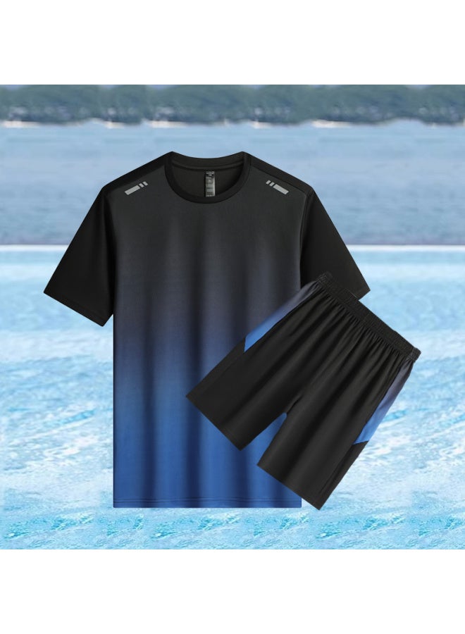 Loquat Plus Size Loose Swimsuit Men's Suit Swimming Trunks Quick-drying Top Sun-proof Boys Swimsuit Hot Spring Adult Older Children-Color:YK104 Black- - Image 4
