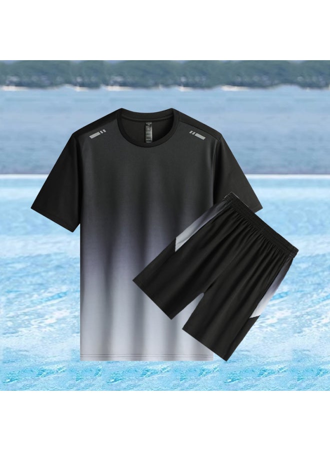 Loquat Plus Size Loose Swimsuit Men's Suit Swimming Trunks Quick-drying Top Sun-proof Boys Swimsuit Hot Spring Adult Older Children-Color:YK104 Black- - Image 5