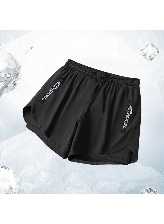 Loquat Plus Size Loose Swimsuit Men's Suit Swimming Trunks Quick-drying Top Sun-proof Boys Swimsuit Hot Spring Adult Older Children-Color:YK104 Black- - Image 1