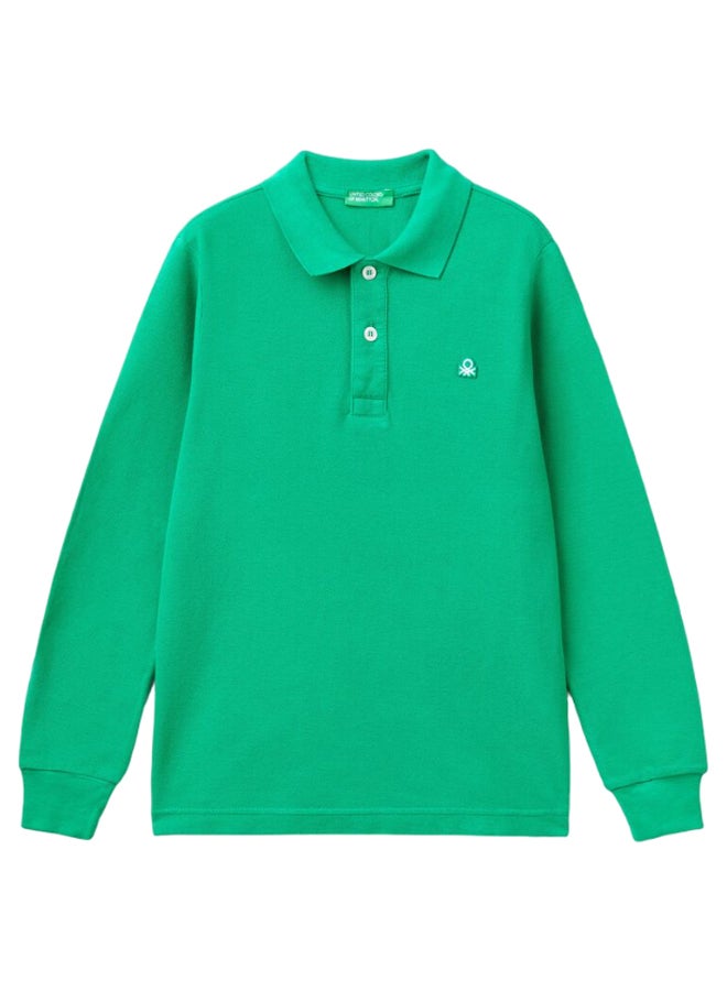 Benetton Boys Slim Fit Long Sleeve Polo Shirt - Image 1