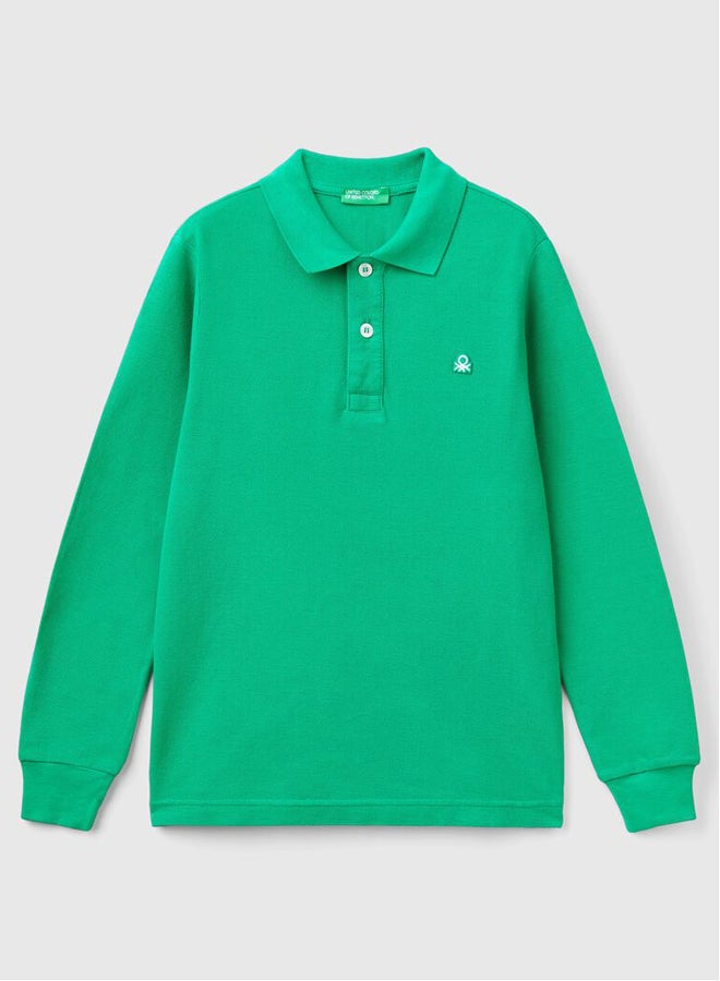 Benetton Boys Slim Fit Long Sleeve Polo Shirt - Image 4