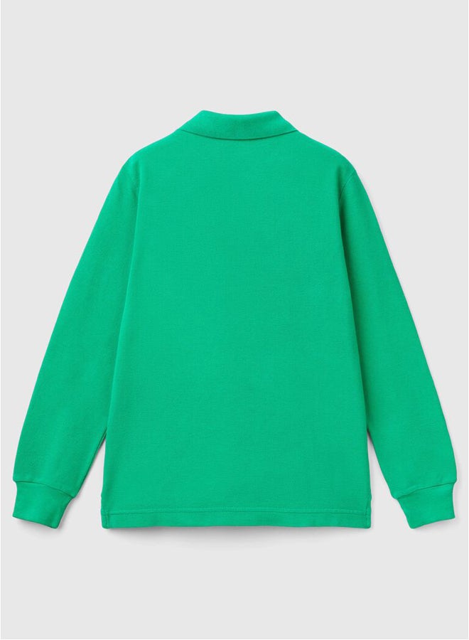 Benetton Boys Slim Fit Long Sleeve Polo Shirt - Image 2