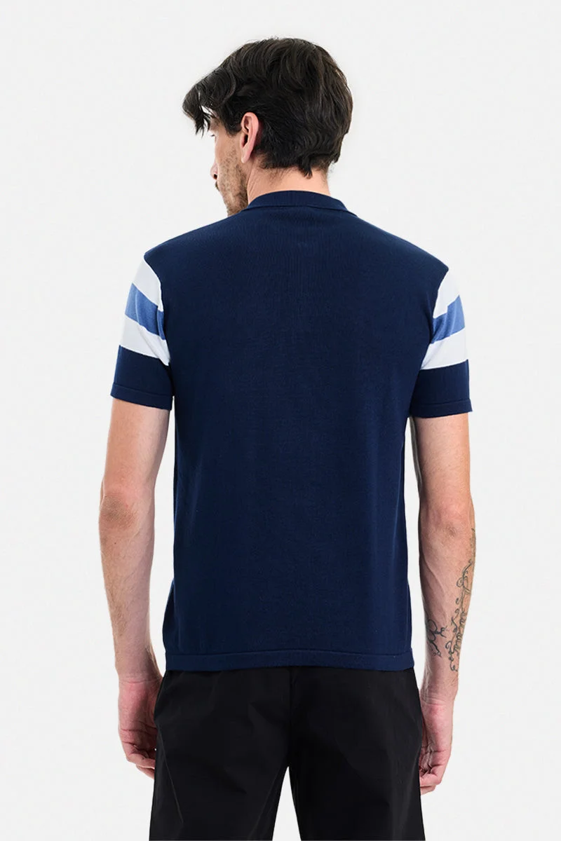 SNITCH Blue Blue Striped Half Sleeve Regular Fit T-Shirt for Men | Best Price UAE