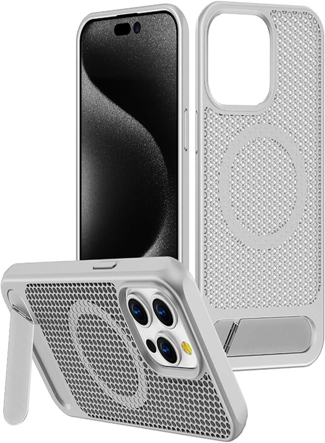 Next Store Magnetic Case Compatible with iPhone 12/12 Pro Case Acrylic Slim Shockproof Cooling Heat Radiation Phone Cover - Invisible Kickstand - Compatible with iPhone 12/12 Pro (Silver)