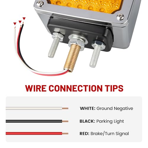 RED WOLF Truck Trailer Pedestal Light Turn Signal Marker Light Amber/Red Square Double Face 52 LEDs Three Stud Mount for Peterbilt Kenworth Freightliner Mack Western Star Fender Lamp - Image 2
