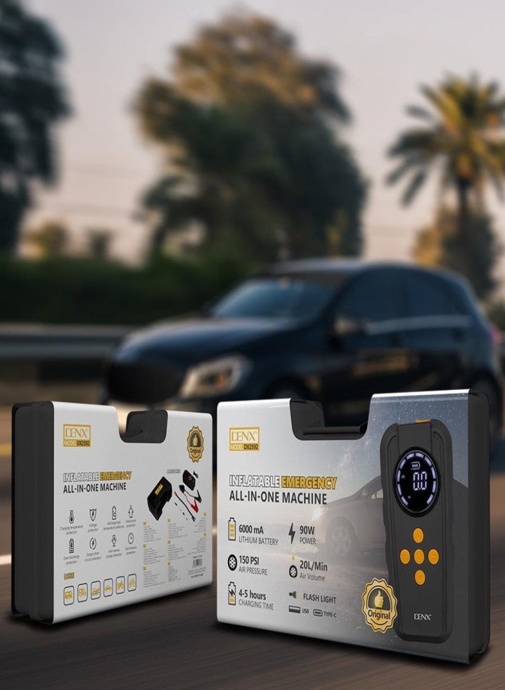 Denx 6000mAh Portable Car Jump Starter with Built-in Air Compressor – Emergency Power Bank - Image 1