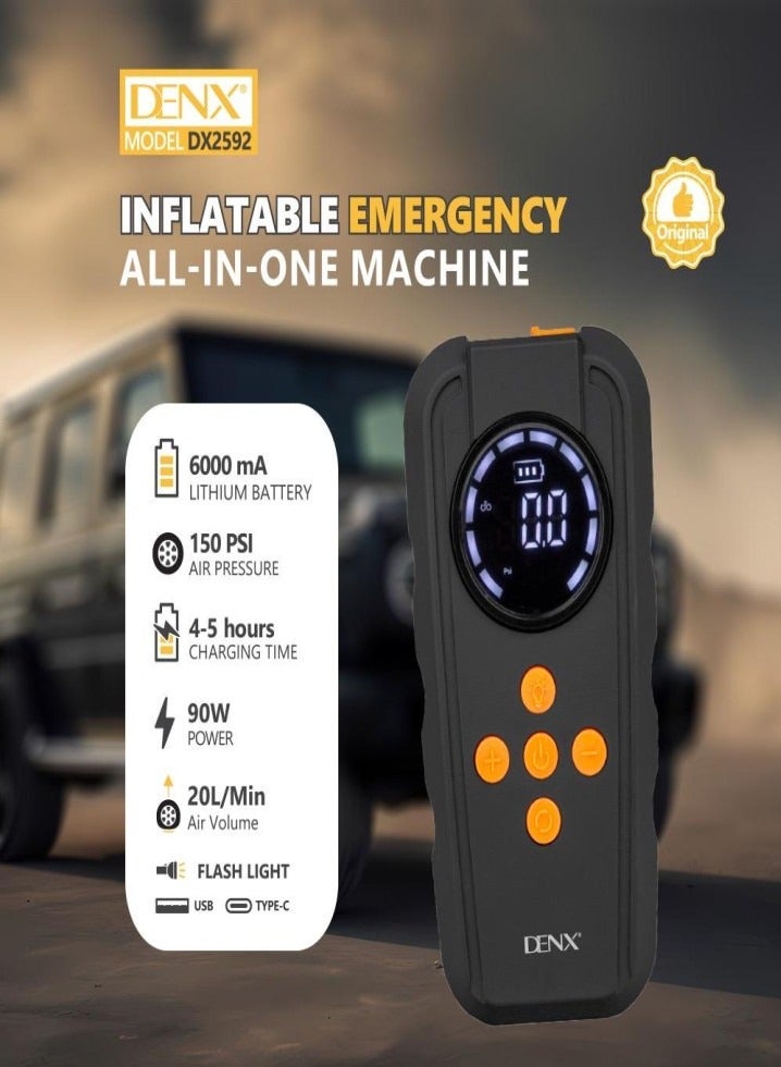 Denx 6000mAh Portable Car Jump Starter with Built-in Air Compressor – Emergency Power Bank - Image 3