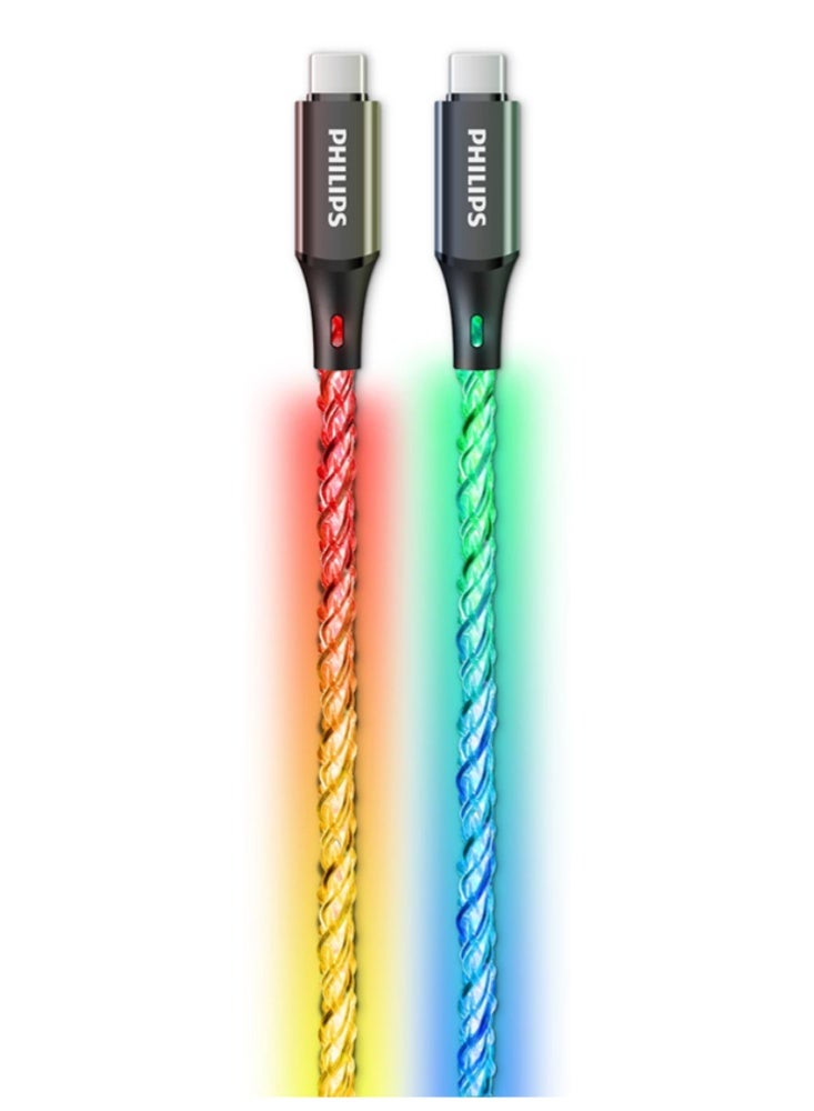 Philips USB-C to USB-C Cable 1m 60W PD with RGB Breathing Light, (DLC5130C/00) – Fast Charging & Data Sync, Durable Design – Multicolor - Image 1