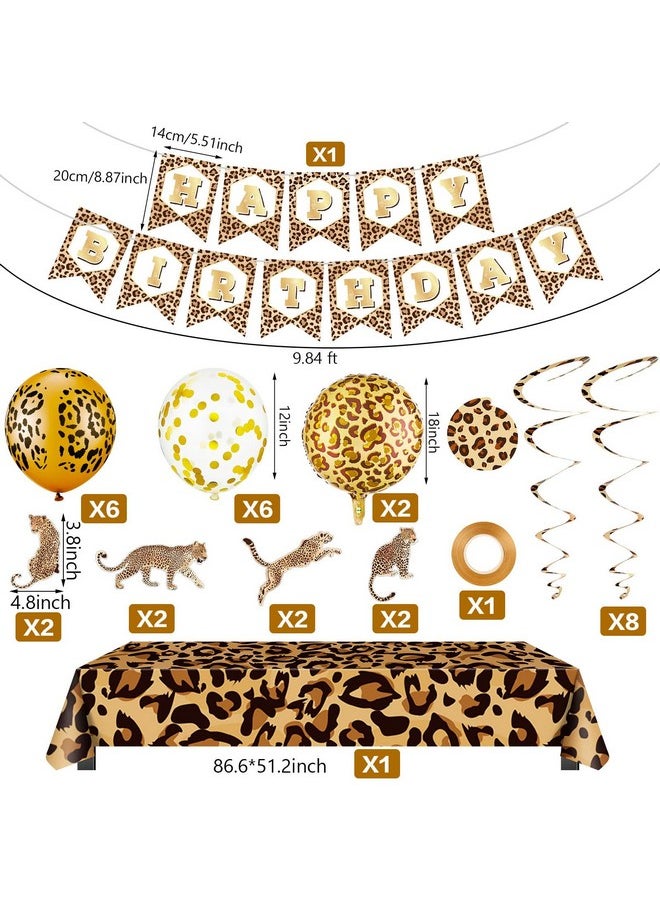 Civaner - 25 Pieces Cheetah Happy Birthday Decorations Leopard Print Banner Birthday Leopard Balloons Leopard Print Plastic Tablecloth Cheetah Print Streamers For Boy Girl Baby Shower Supplies Decorations - Image 1