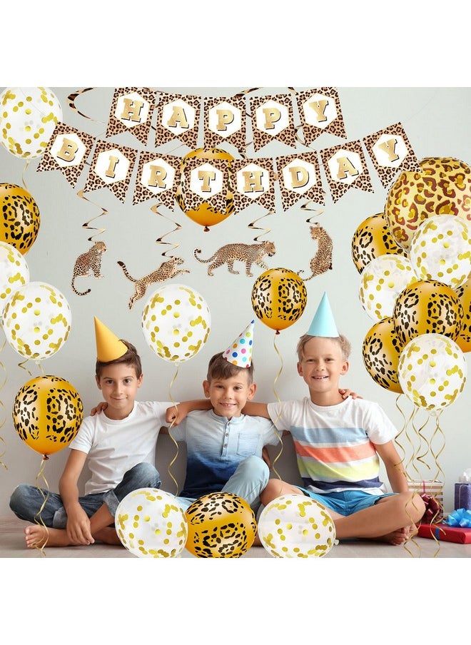 Civaner - 25 Pieces Cheetah Happy Birthday Decorations Leopard Print Banner Birthday Leopard Balloons Leopard Print Plastic Tablecloth Cheetah Print Streamers For Boy Girl Baby Shower Supplies Decorations - Image 1