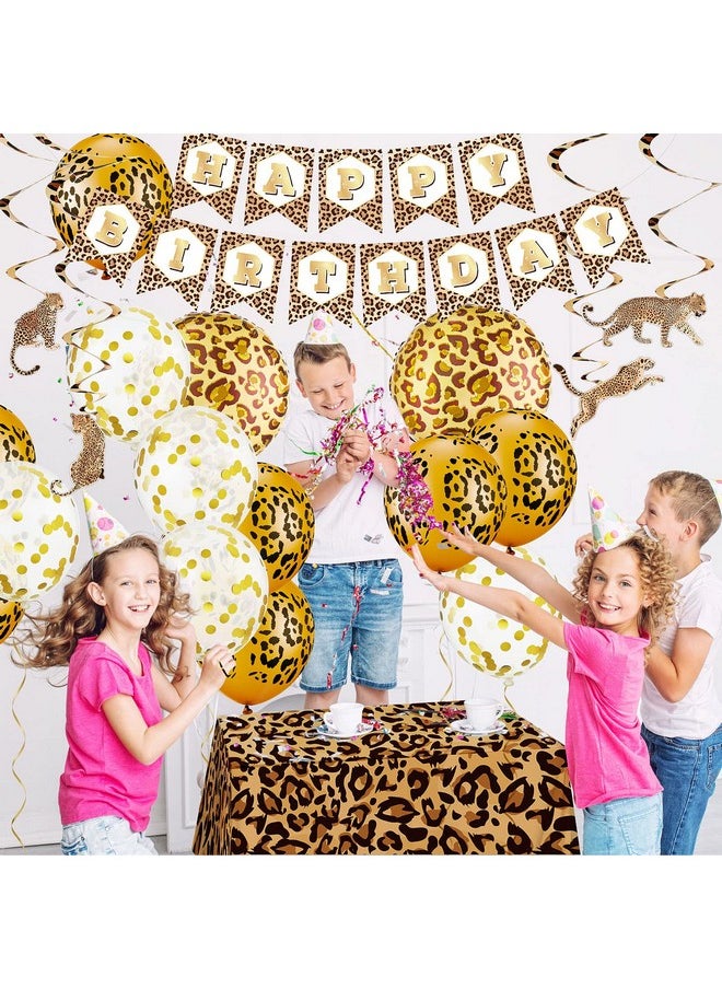 Civaner - 25 Pieces Cheetah Happy Birthday Decorations Leopard Print Banner Birthday Leopard Balloons Leopard Print Plastic Tablecloth Cheetah Print Streamers For Boy Girl Baby Shower Supplies Decorations - Image 1