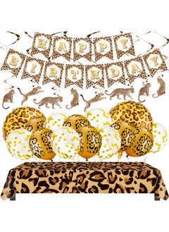 25 Pieces Cheetah Happy Birthday Decorations Leopard Print Banner Birthday Leopard Balloons Leopard Print Plastic Tablecloth Cheetah Print Streamers For Boy Girl Baby Shower Supplies Decorations