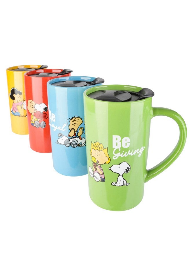 Peanuts Snoopy Gentle Reminders 18oz Travel Cup w/Lid, Stoneware, 4-Pack, Assorted Colors - Image 2