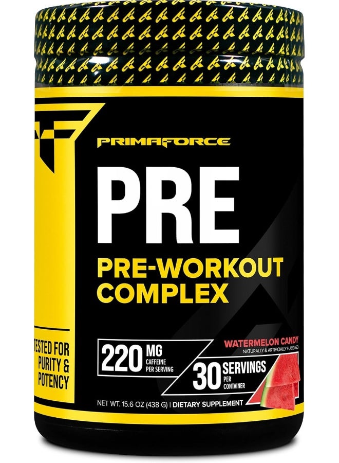 Primaforce مسحوق بريمافورس قبل التمرين (طعم حلوى البطيخ، 30 حصة) - مكمل لياقة بدنية لتعزيز روتين التمرين، 438 جرام - Image 1