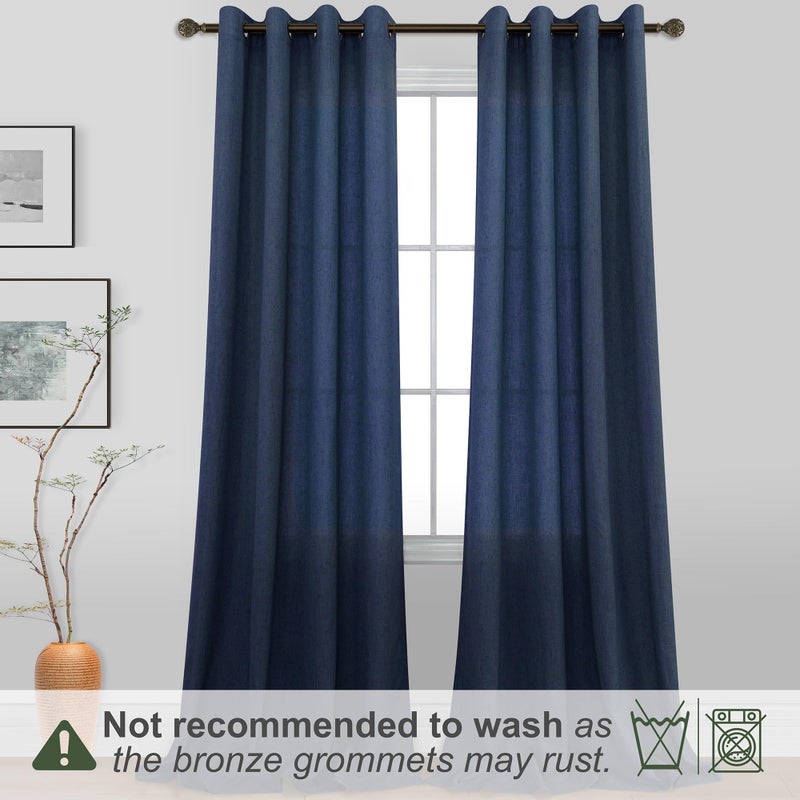 KOUFALL الستائر الأزرق المظلم في Koufall 96 بوصة طولها لغرفة المعيشة 2 لوحة من برونزية Gold Gromet Light Filtering نصف مكيف الستائر النيلي 52x96 في الطول - Image 2