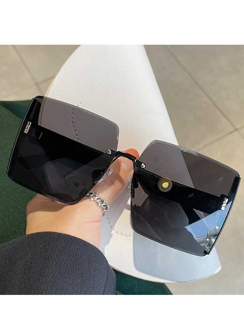 General Women's sunglasses classic retro frameless colored flash frame big face slim fashion glasses  - Image 1