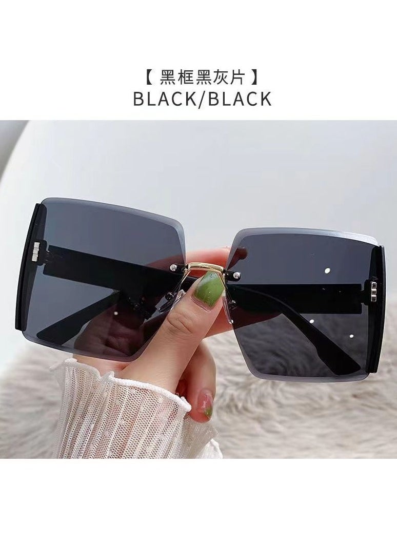 General Women's sunglasses classic retro frameless colored flash frame big face slim fashion glasses  - Image 2