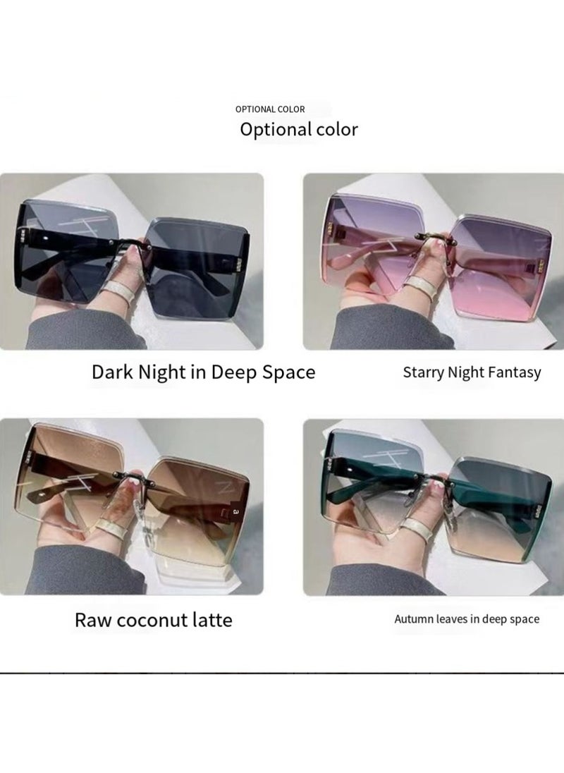 General Women's sunglasses classic retro frameless colored flash frame big face slim fashion glasses  - Image 4