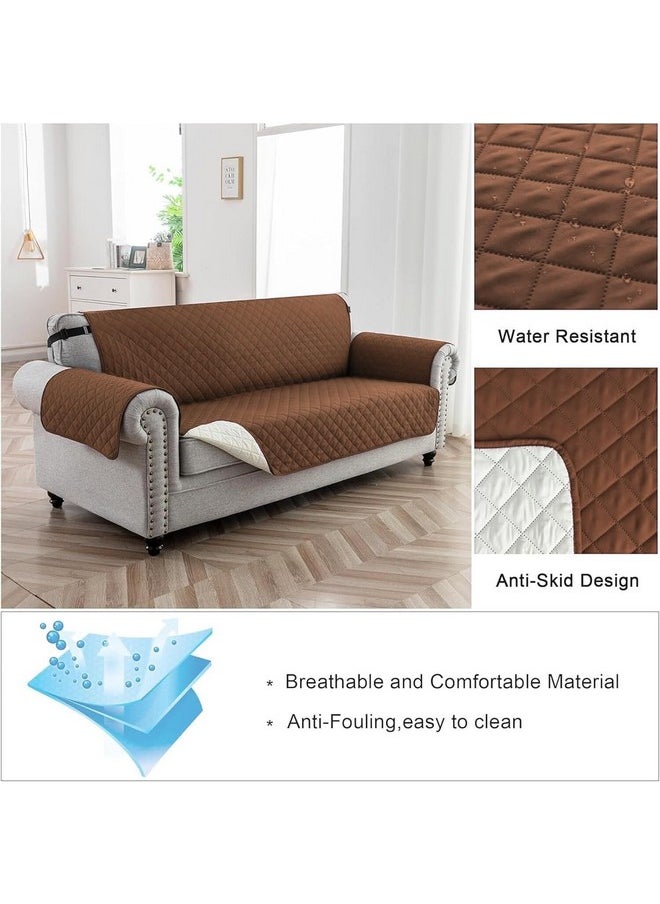 هاوس أوف كويرك - غطاء أريكة قابل للعكس من House of Quirk، أغطية أريكة ذات مقعدين مع أحزمة مرنة قابلة للتعديل، أغطية أريكة 280 جرام لكل متر مربع للحيوانات الأليفة (بني/بيج، 137.1 × 190.5 سم) - Image 1