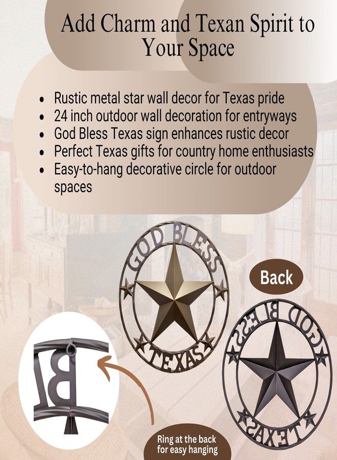 BestGiftEver Metal Star Outdoor 24" Circle with God Bless Texas Sign | Rustic Texas Decor & Wall Decoration | Perfect Texas Wall Art & Gift for Country Home Enthusiasts - Image 2