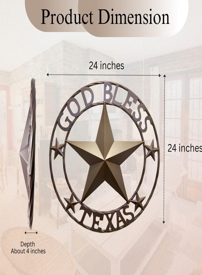 BestGiftEver Metal Star Outdoor 24" Circle with God Bless Texas Sign | Rustic Texas Decor & Wall Decoration | Perfect Texas Wall Art & Gift for Country Home Enthusiasts - Image 3
