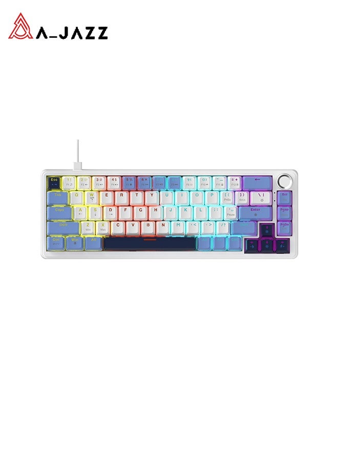 A-jazz AK690 Blue White Deep Blue Mixed Light DIY Wired Version Mechanical Keyboard Full Key Hot swappable Multi functional Metal Knob - Image 1