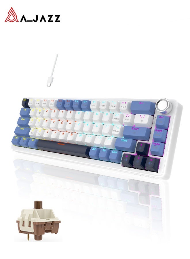 A-jazz AK690 75% Mechanical Gaming Keyboard, featuring hot-swappable switches, RGB backlighting, and knob controls. This compact, wired keyboard with a detachable USB-C cable uses a spacer-mounted design and is compatible with PC, PS5, PS4, Xbox, and Mac—perfect for FPS and Fortnite players. - Image 1