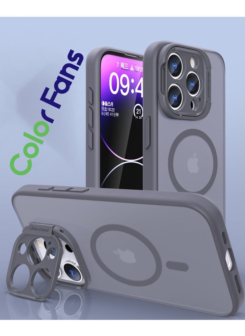 Color Fans - Magsafe Case for iPhone 15 Pro Max Camera Ring Stand Magnetic Cover Grey - Image 1