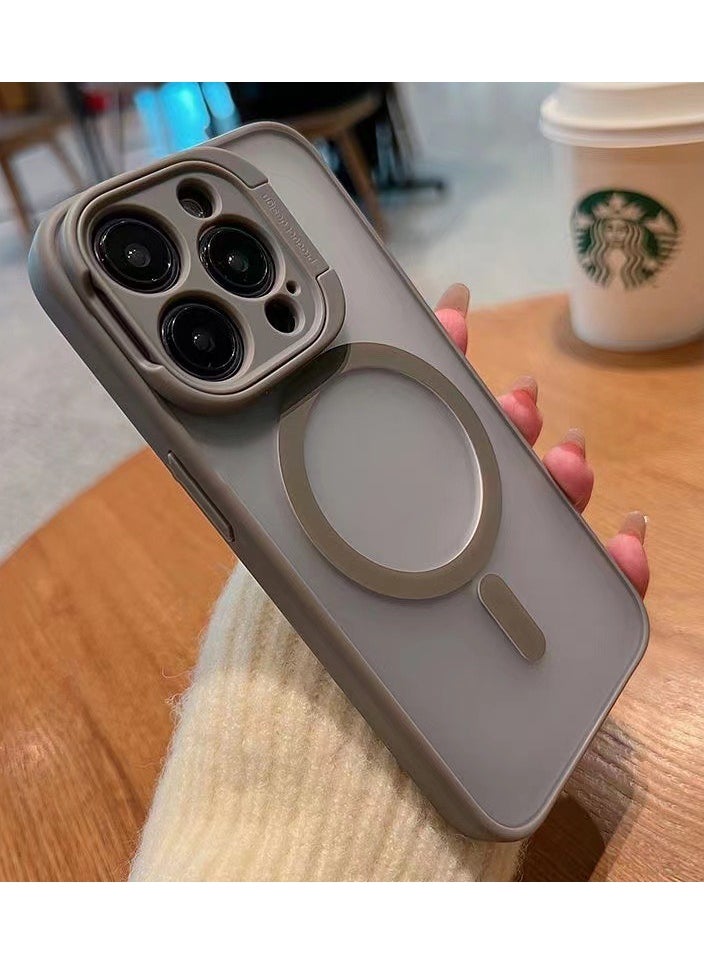 Color Fans - Magsafe Case for iPhone 15 Pro Max Camera Ring Stand Magnetic Cover Grey - Image 1