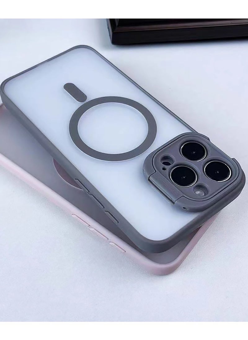Color Fans - Magsafe Case for iPhone 15 Pro Max Camera Ring Stand Magnetic Cover Grey - Image 1