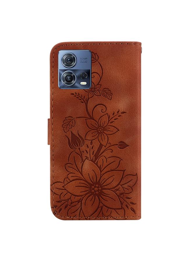 اس-توب جراب لهاتف Motorola Moto S30 Pro/Edge 30 Fusion 5G جراب هاتف من الجلد المنقوش بنقشة زنبق - Image 3