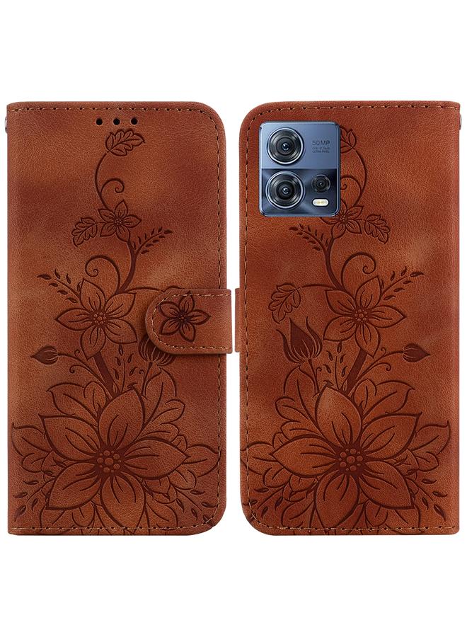 اس-توب جراب لهاتف Motorola Moto S30 Pro/Edge 30 Fusion 5G جراب هاتف من الجلد المنقوش بنقشة زنبق - Image 1