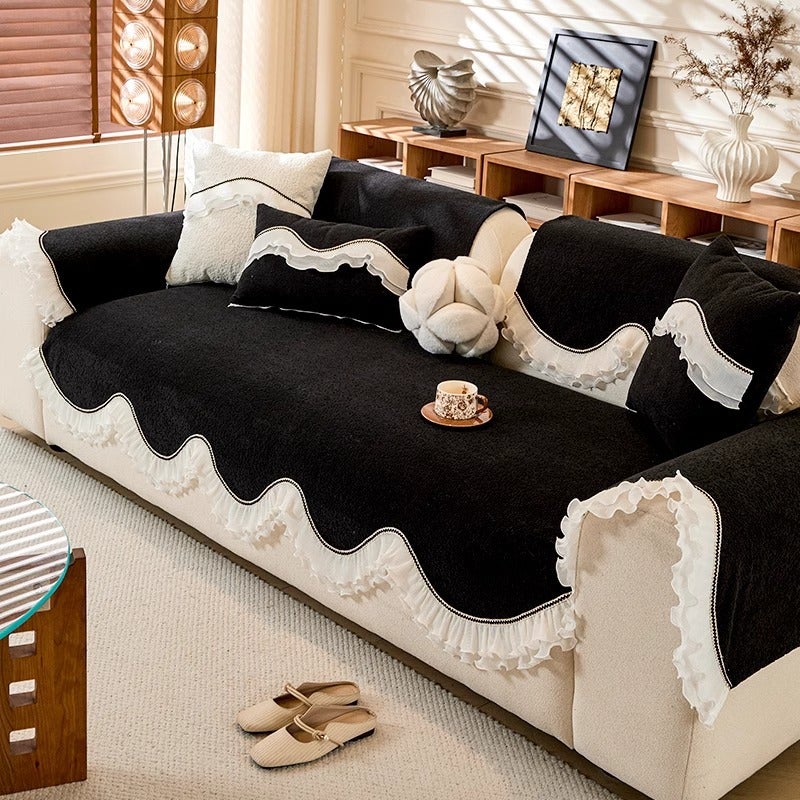 French Retro Special-Shaped Chenille Sofa Cushion Fixed Anti-Slip Anti-Cat Scratch Straight Sofa Cushion - Image 1