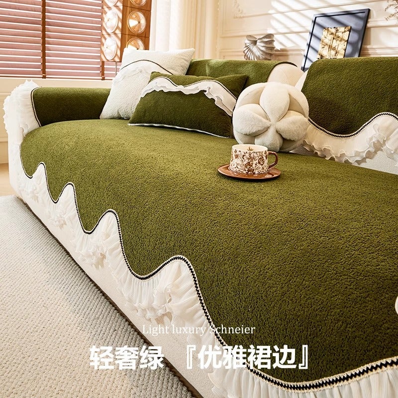 French Retro Special-Shaped Chenille Sofa Cushion Fixed Anti-Slip Anti-Cat Scratch Straight Sofa Cushion - Image 2