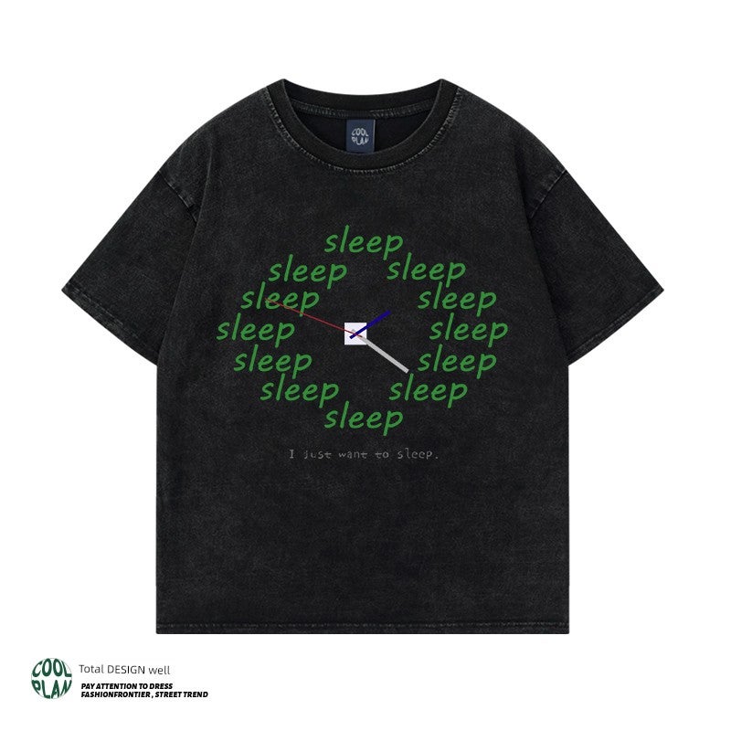 I just want to sleep relaxed, designer fun time print niche heavy men's and women's summer short-sleeved T-shirts - Image 2