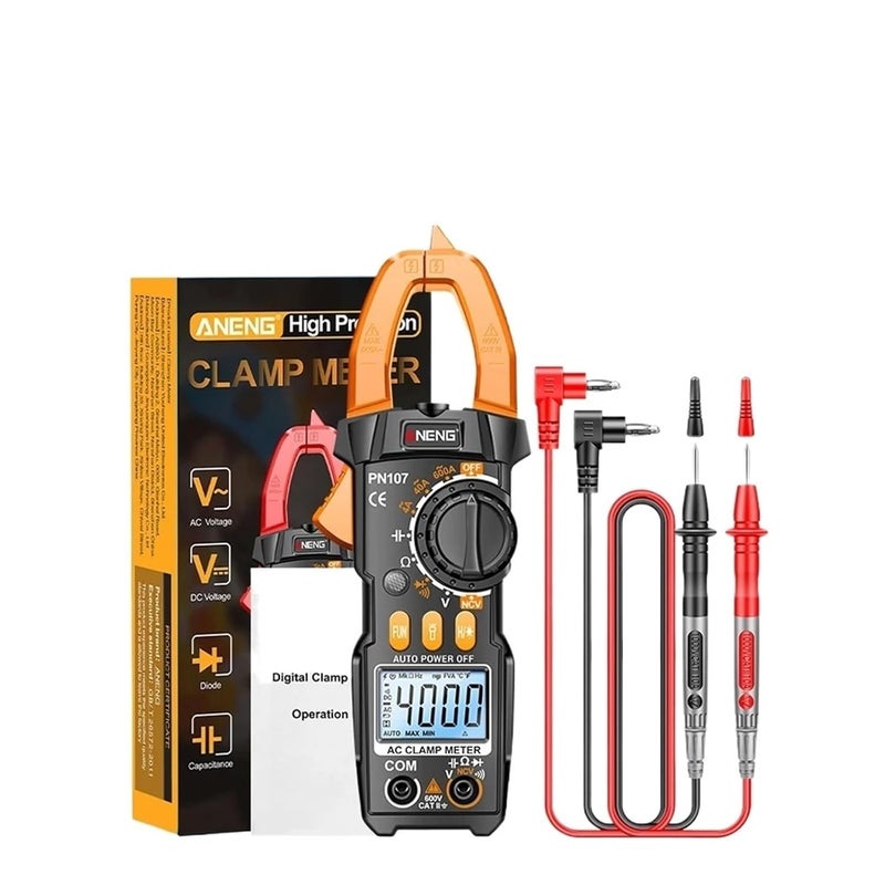 PN107 4000 Counts Digital Clamp Meter 600A AC Current Tester Voltmeter Ammeter NCV Diode Professional Electrician Tools(Red) - Image 1