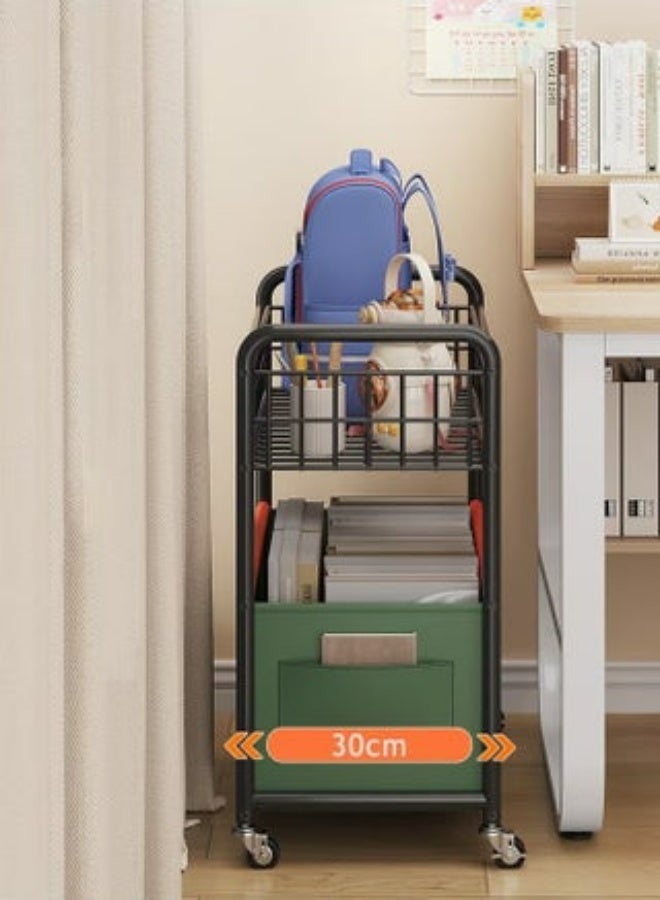 RollsTimi  2-Layer Toy Organizer, Toy Sundries Storage Basket Rack, Storage Rack Trolley Heightened Fence, Four-Wheeled Large-Capacity Widening Activities, Green - Image 3